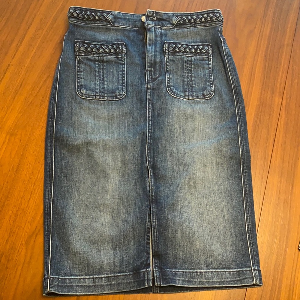 7 For all Mankind denim braided midi skirt